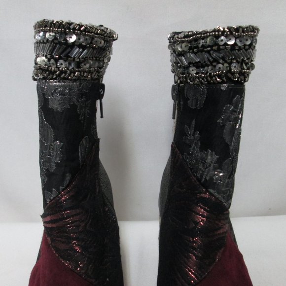 Anthropologie Bettye Mueller Cyd Suede Canvas patchwork boots booties Size 7.5 - Picture 9 of 16